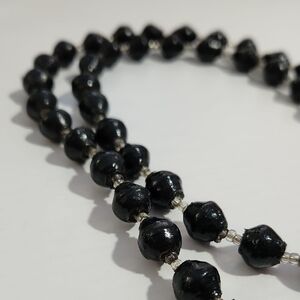 Black Faceted Bead Necklace with Glossy Finish